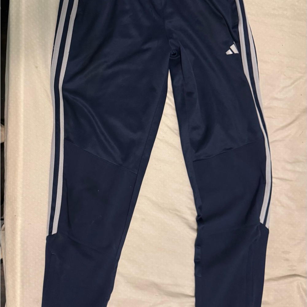 Adidas Kids Dark Blue Joggers with Grey Stripes